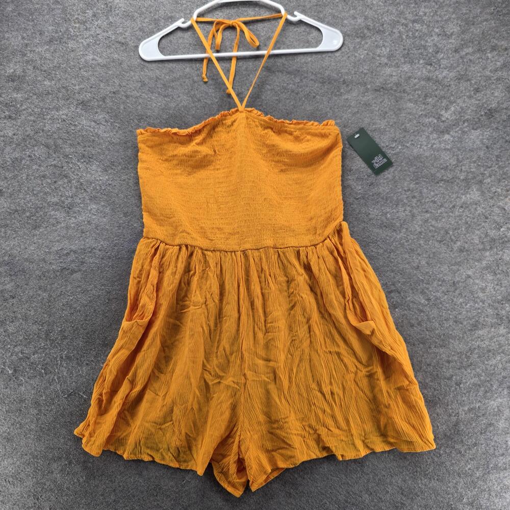 Wild Fable Romper Womens L Orange One-Piece Halter Ruffle Elastic Waist